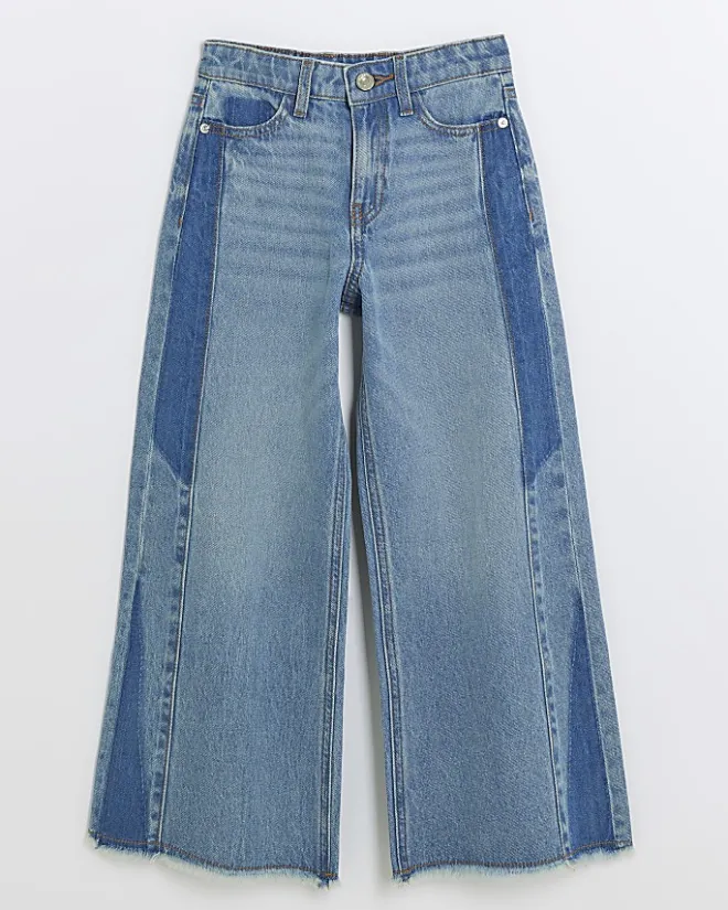 River Island Girls patchwork wide leg jeans Blue Hot