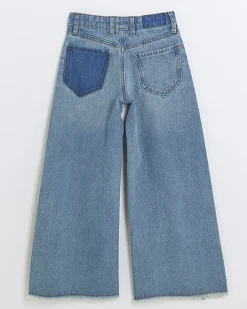 River Island Girls patchwork wide leg jeans Blue Hot