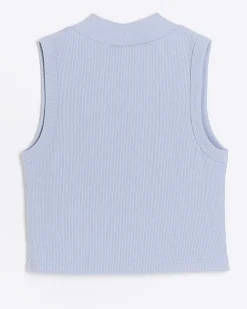 River Island Girls rib high neck tank top Blue Fashion