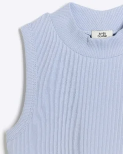 River Island Girls rib high neck tank top Blue Fashion