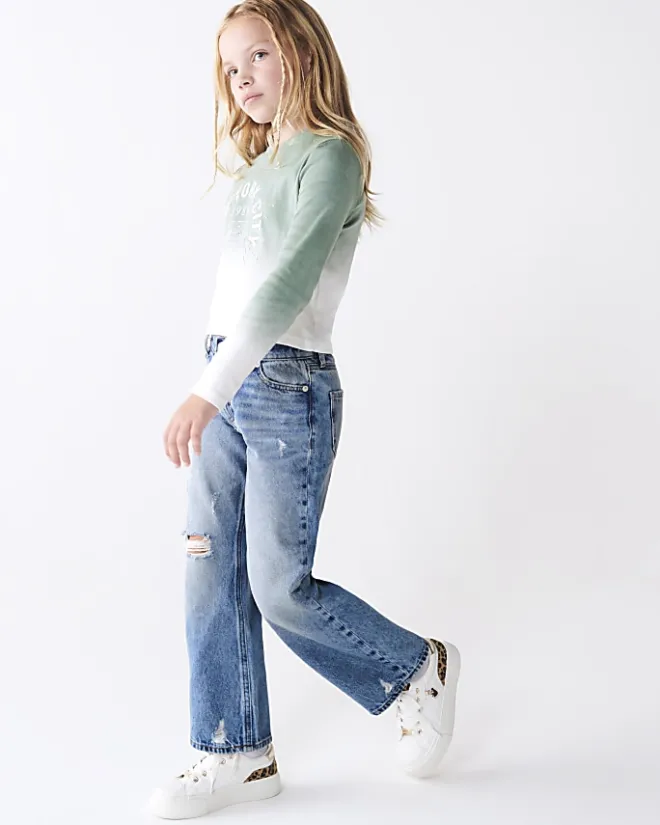 River Island Girls straight ripped jeans Blue Hot