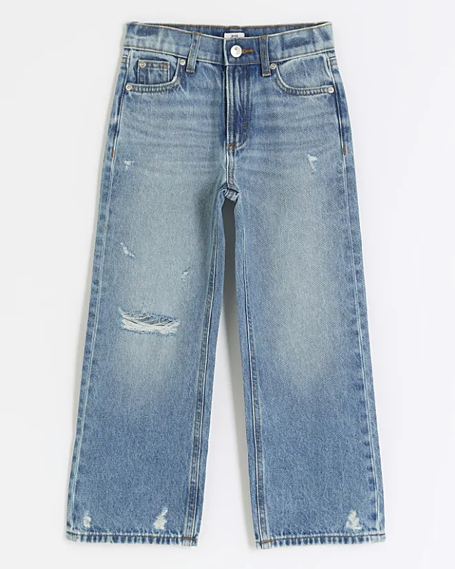 River Island Girls straight ripped jeans Blue Hot