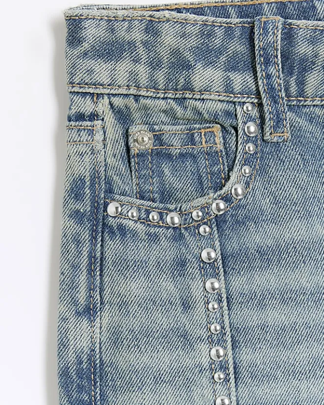 River Island Girls studded straight jeans Blue Hot