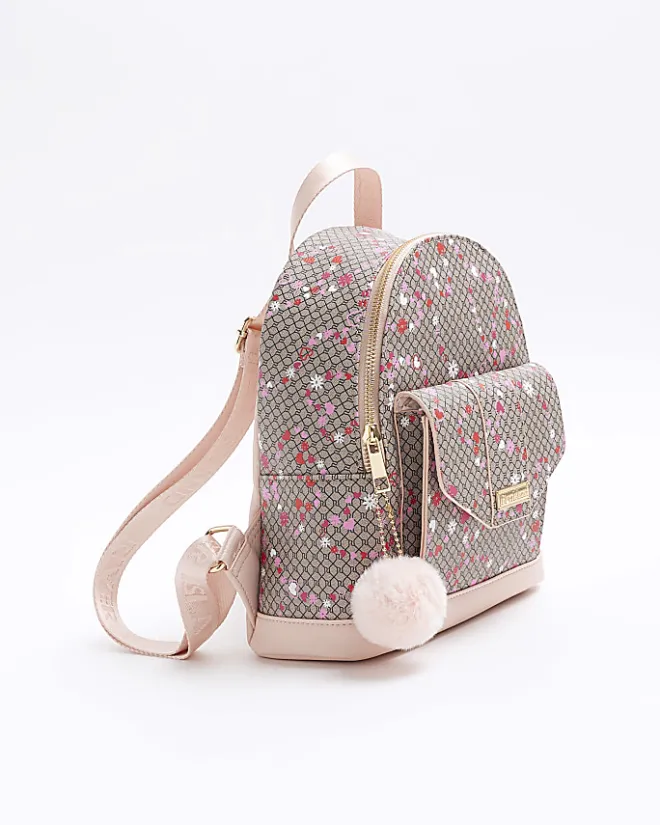 River Island Girls floral monogram backpack Brown Online