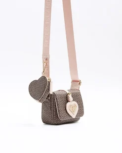 River Island Girls floral monogram cross body bag Brown Best