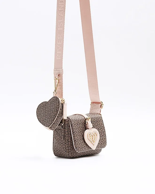 River Island Girls floral monogram cross body bag Brown Best