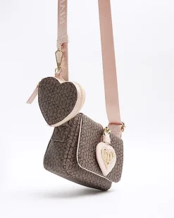 River Island Girls floral monogram cross body bag Brown Best
