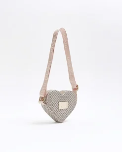River Island Girls RI monogram heart cross body bag Brown Best