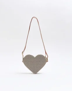 River Island Girls RI monogram heart cross body bag Brown Best
