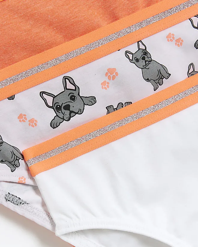 River Island Girls coral frenchie dog briefs 6 pack Orange Outlet
