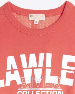 River Island Girls coral RI Active mesh back crop t-shirt Orange Hot
