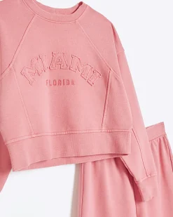 River Island Girls coral sweatshirt and joggers set Orange Clearance