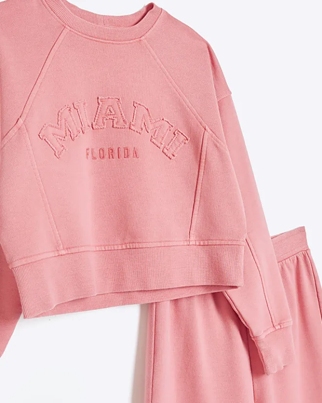 River Island Girls coral sweatshirt and joggers set Orange Clearance