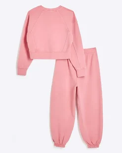 River Island Girls coral sweatshirt and joggers set Orange Clearance