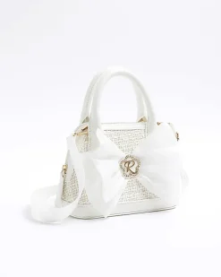 River Island Girls boucle bow tote bag Cream Clearance