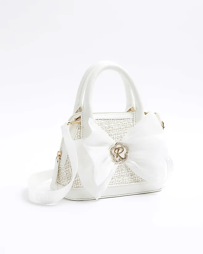 River Island Girls boucle bow tote bag Cream Clearance