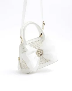 River Island Girls boucle bow tote bag Cream Clearance
