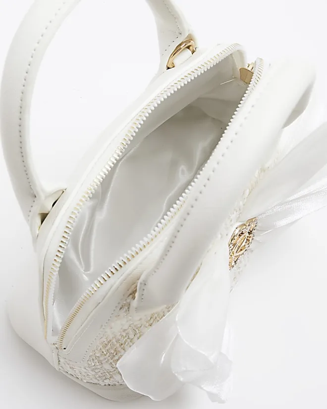 River Island Girls boucle bow tote bag Cream Clearance