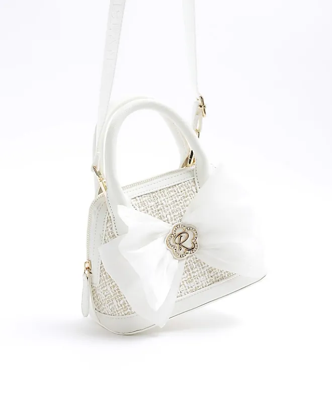 River Island Girls boucle bow tote bag Cream Clearance