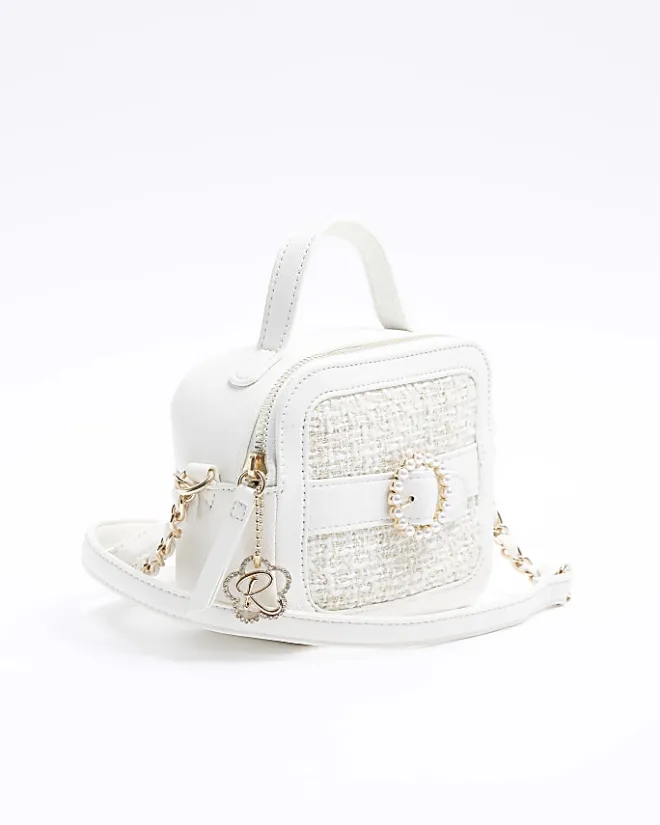 River Island Girls boucle pearl cross body bag Cream Discount