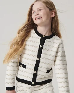 River Island Girls boucle stripe cardigan set Cream Sale
