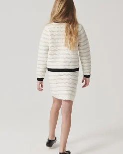 River Island Girls boucle stripe cardigan set Cream Sale
