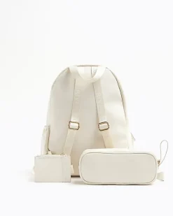 River Island Girls bow quilted backpack set Cream Sale