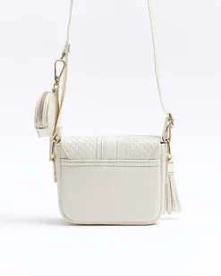 River Island Girls embossed monogram cross body bag Cream Discount
