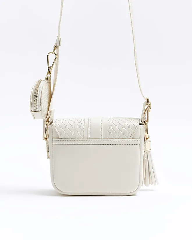 River Island Girls embossed monogram cross body bag Cream Discount