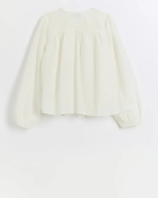 River Island Girls embroidered button up blouse Cream Best