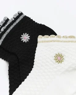River Island Girls embroidered socks 2 pack Cream Sale