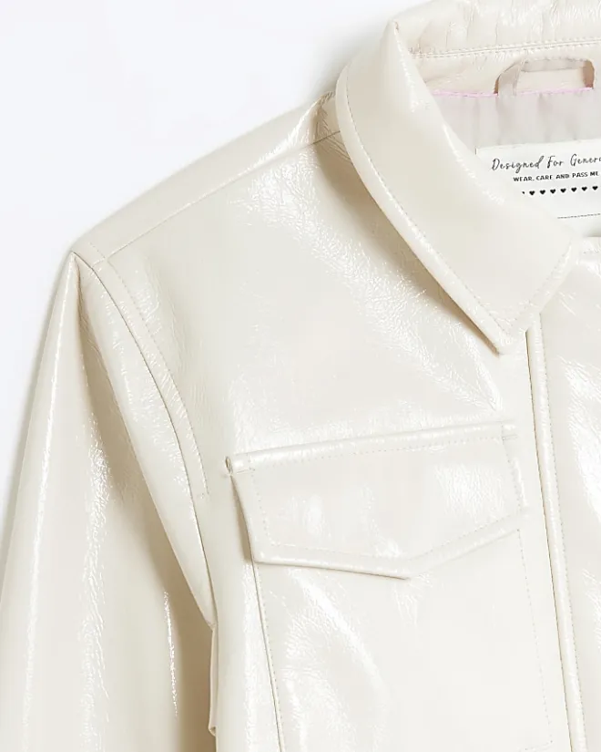 River Island Girls faux leather utility shacket Cream Discount