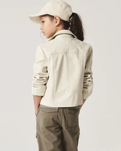River Island Girls faux leather biker jacket Cream Online