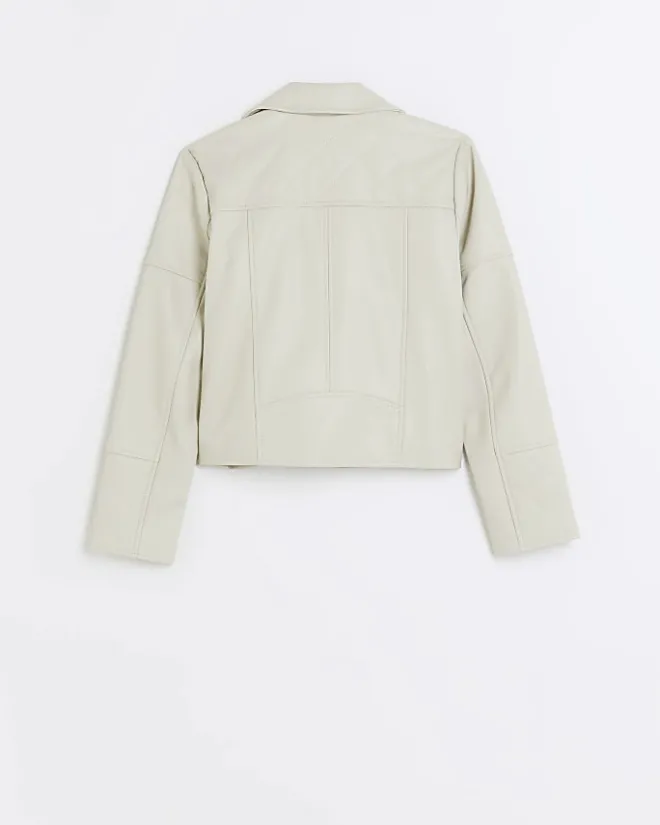 River Island Girls faux leather biker jacket Cream Online