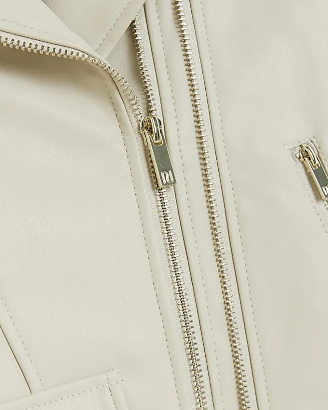 River Island Girls faux leather biker jacket Cream Online