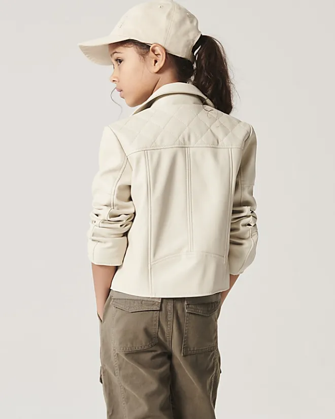 River Island Girls faux leather biker jacket Cream Online