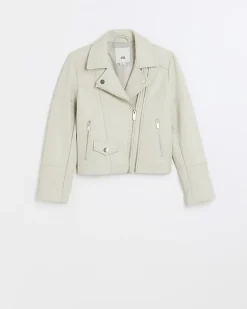 River Island Girls faux leather biker jacket Cream Online
