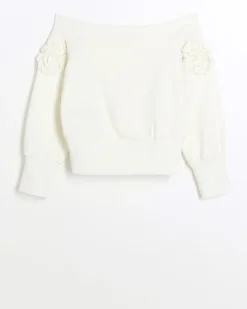 River Island Girls flower bardot sweatshirt Cream Outlet