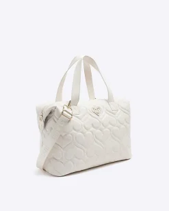 River Island Girls heart quilt travel bag Cream Discount