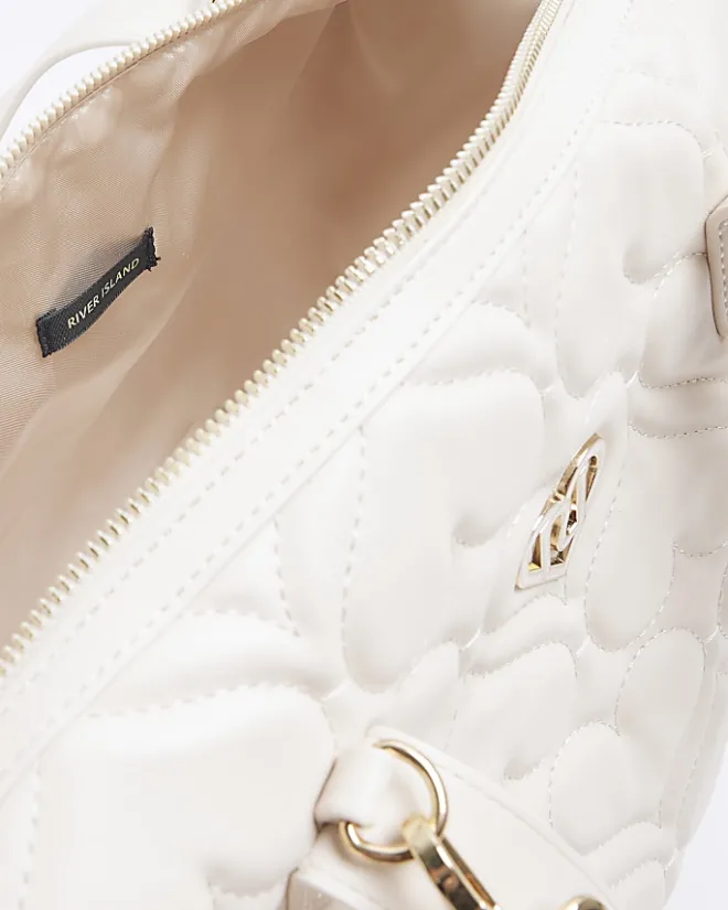 River Island Girls heart quilt travel bag Cream Discount