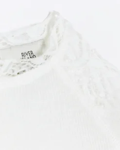 River Island Girls lace detail long sleeve top Cream Sale