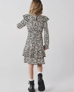 River Island Girls leopard print frill dress Cream Clearance