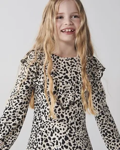 River Island Girls leopard print frill dress Cream Clearance