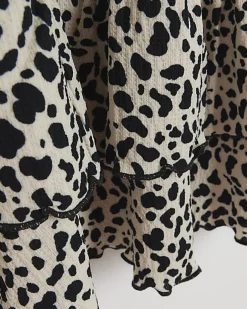 River Island Girls leopard print frill dress Cream Clearance