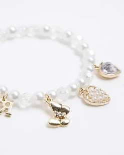 River Island Girls pearl charm bracelet Cream Sale