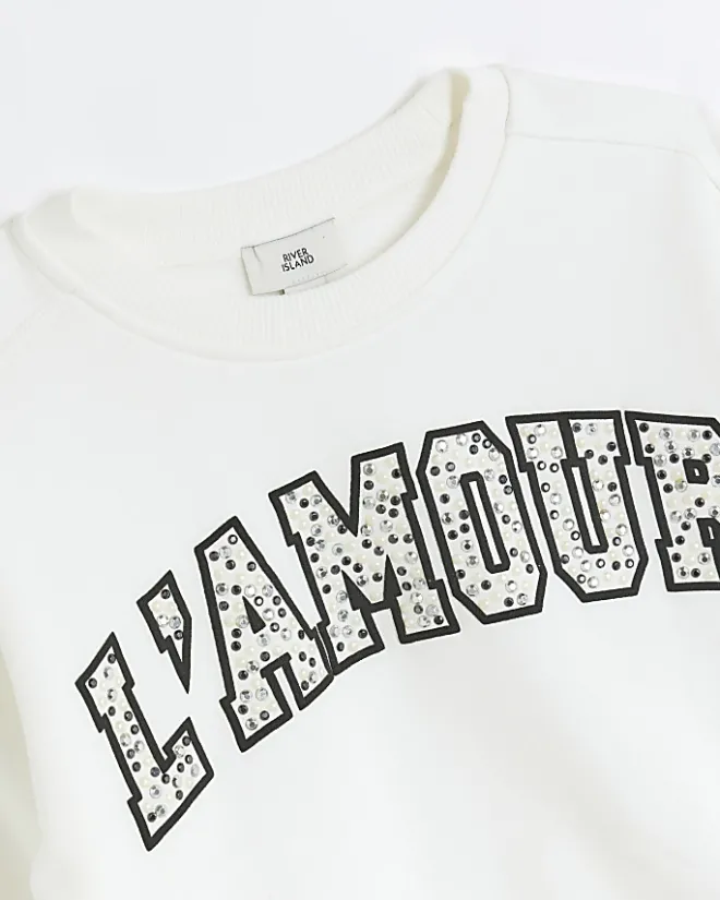 River Island Girls pearl graphic sweatshirt Cream Hot
