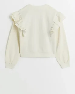 River Island Girls pink frill long sleeve sweatshirt Cream Sale