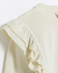 River Island Girls pink frill long sleeve sweatshirt Cream Sale