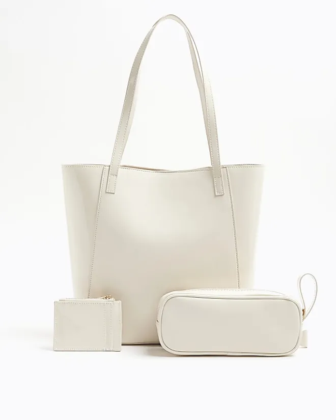 River Island Girls quilted bow shopper bag bundle Cream Online