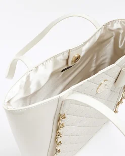 River Island Girls quilted chain detail shopper bag Cream Online